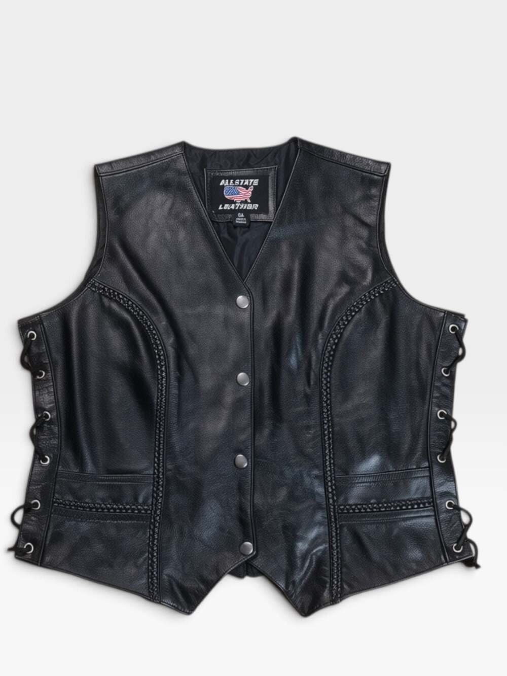 Allstate Leather Men's Braided Side-Lace Motorcycle Vest